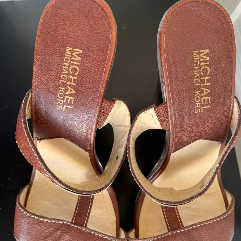 Michael Kors Women's Brown Block Platform Sandals Heels Size 9